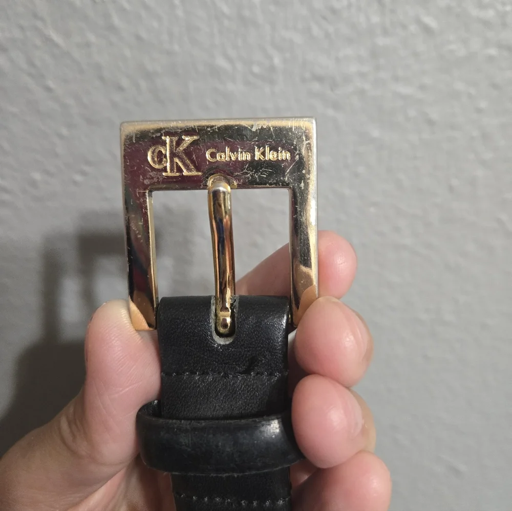 Vintage Calvin Klein Full Grain Black Leather Belt Size Medium